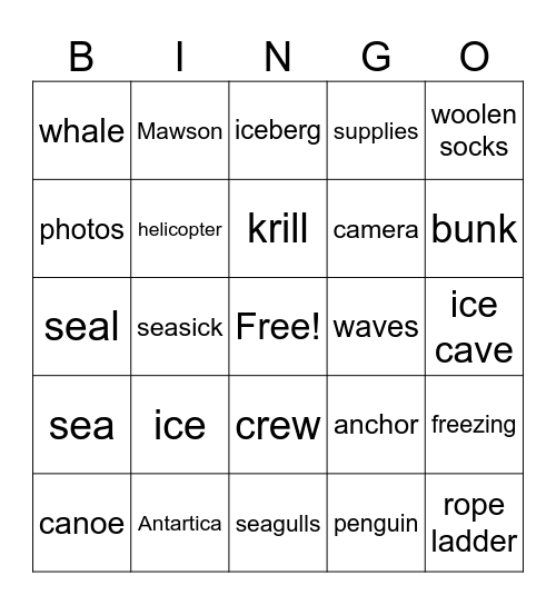 Sophie Scott Goes South Bingo Card