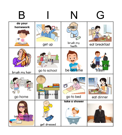 Daily activities Bingo Card