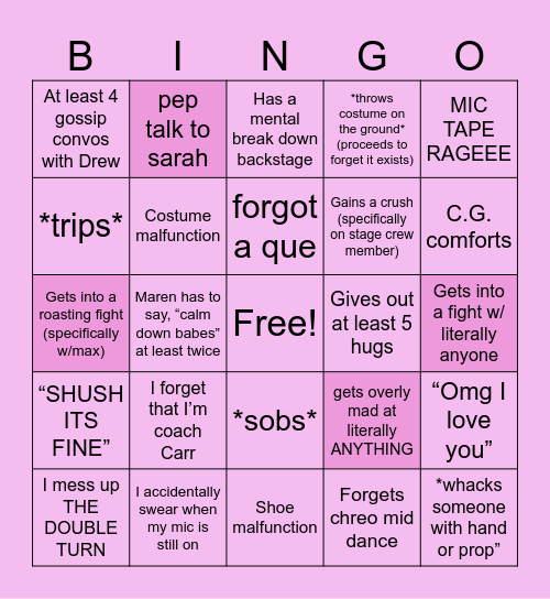 Tech week Caroline bingo Card