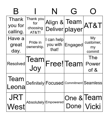 CARE Commitment BINGO Card
