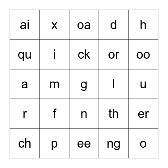 Phonics Bingo Card