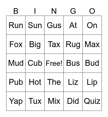 Bingo Word Bingo Card