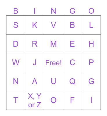 Letters in ur name Bingo Card