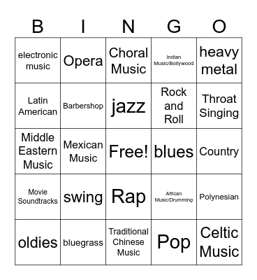 Music Genre-Girtmon Bingo Card