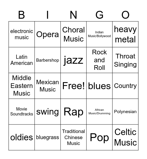 Music Genre-Girtmon Bingo Card