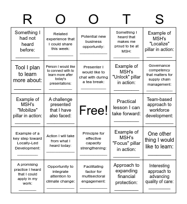 ROOTS Bingo Card