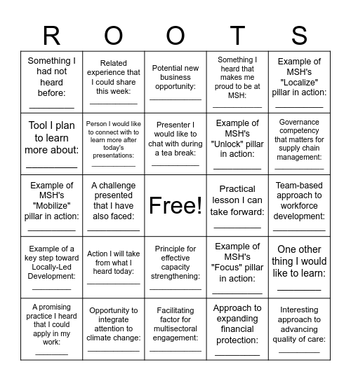 ROOTS Bingo Card