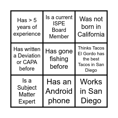 ISPE Membership and Emerging Leader Drive Bingo Card