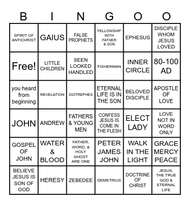 I, II, III JOHN Bingo Card