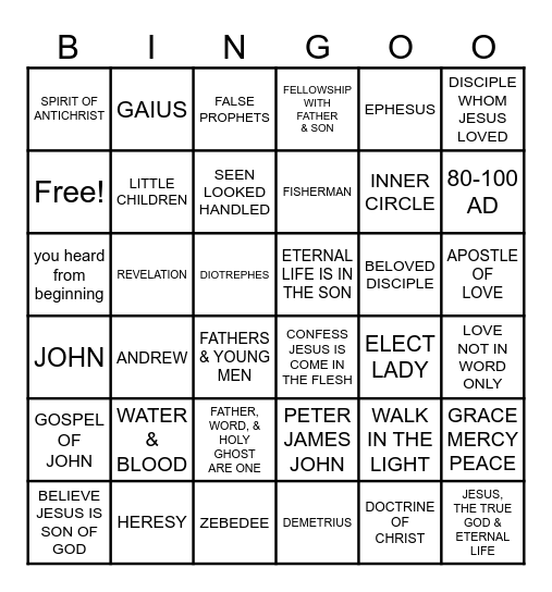 I, II, III JOHN Bingo Card