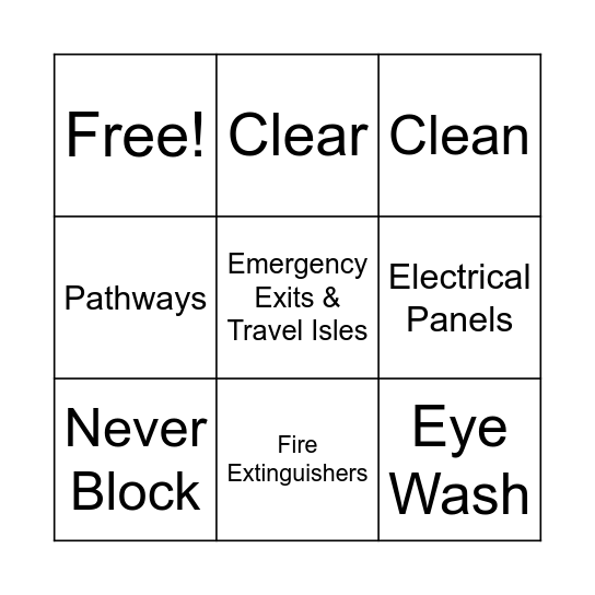 Safety Meeting Bingo Card