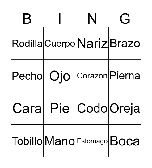 Spanish Bingo Card