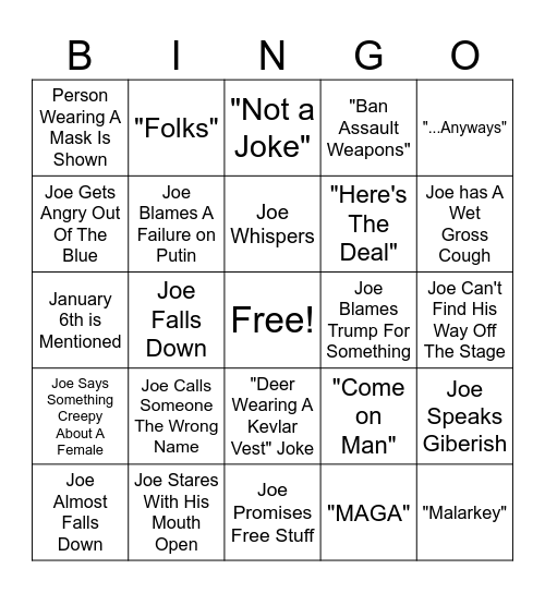 Joe Bingo Card