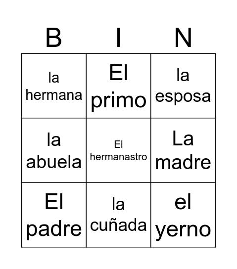 La Familia Bingo Card