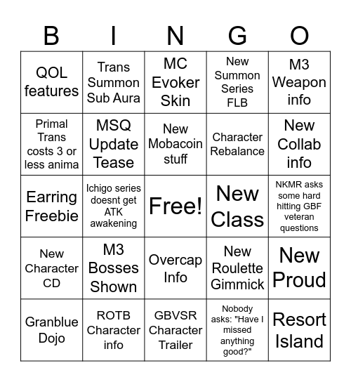 GBFes 2024 Bingo Card