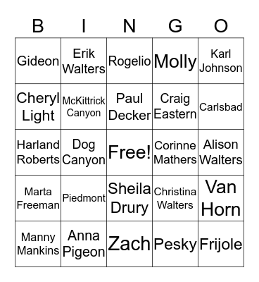 Track of the Cat Bingo Card