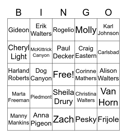 Track of the Cat Bingo Card