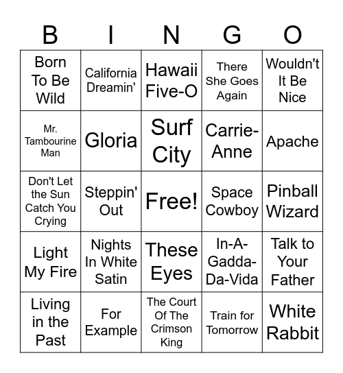 The 60s Bingo Card