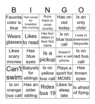 BINGO (getting to know you) Bingo Card