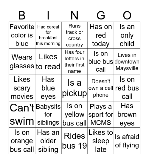 BINGO (getting to know you) Bingo Card