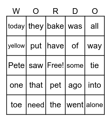 List E Bingo Card