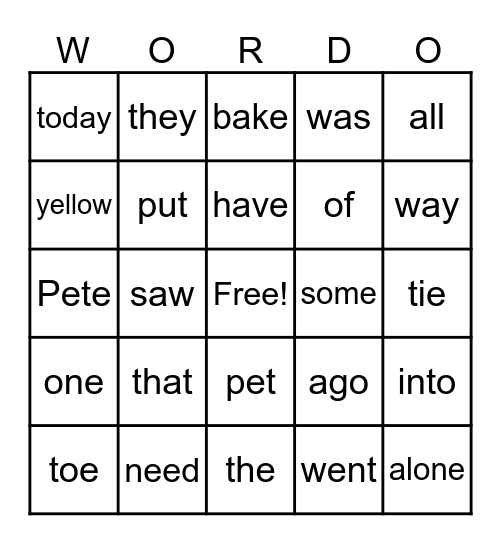 List E Bingo Card