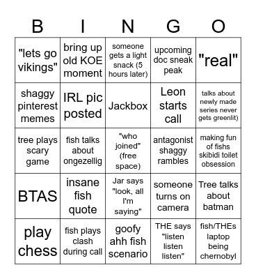 KOE call bingo Card
