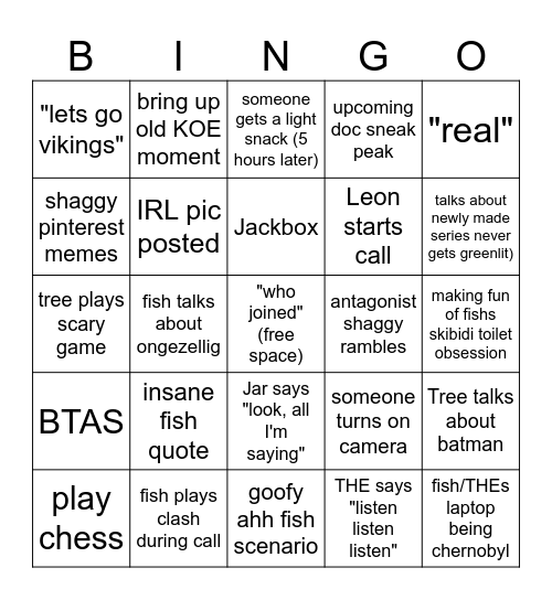 KOE call bingo Card