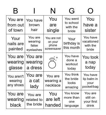 Bridal Shower Bingo Card