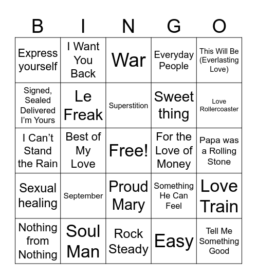 Classic Soul Bingo Card