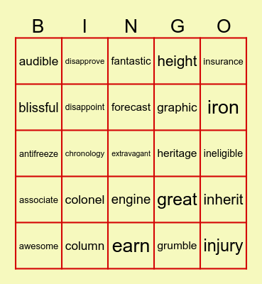 Word Bingo Card