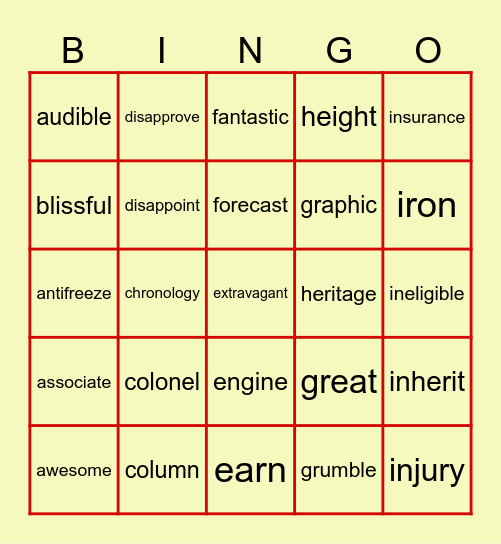 Word Bingo Card
