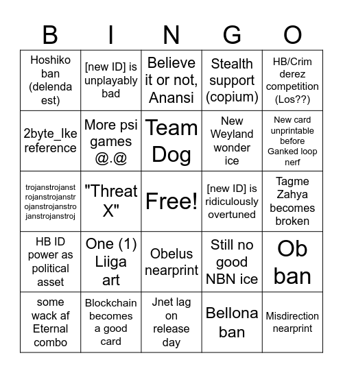 RWR Scoops Season Bingo Card