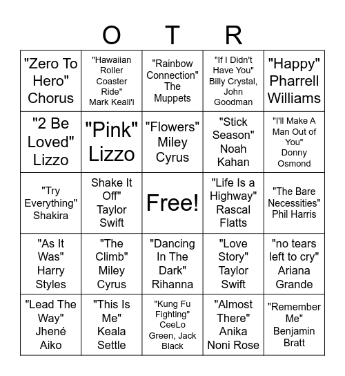 Family Night Musical Bingo Card
