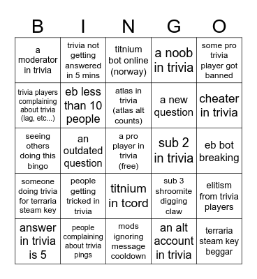 Trivia Bingo Card