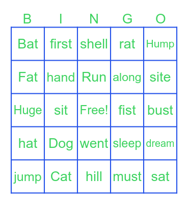 Sight Words Bingo Card