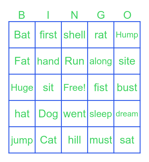 Sight Words Bingo Card