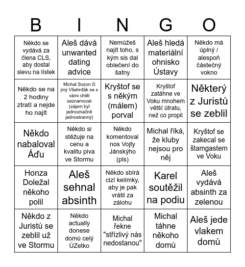 Bingo - Lámavice edition Bingo Card