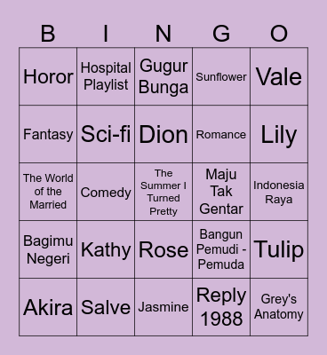 Kathy Bingo Card