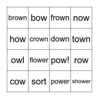 ow words Bingo Card