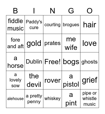 Irish Songs Vocab Bingo Card