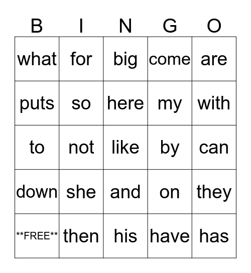 Kindergarten: Part 2 Bingo Card