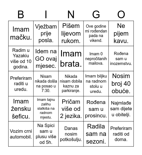 Yazaki Bingo Card