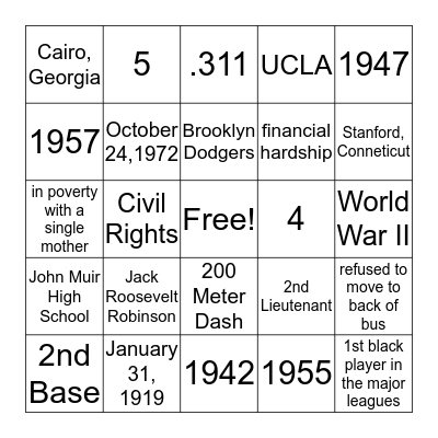Jackie Robinson Bingo Card