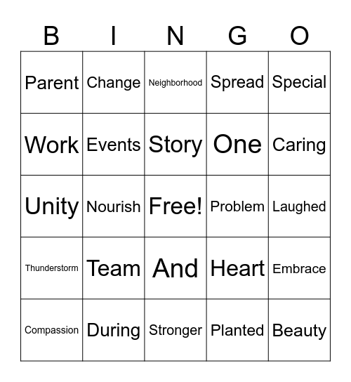 Catch UP Bingo Card