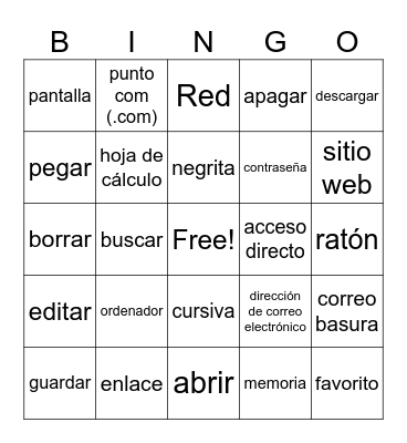 English-Spanish Technology Vocabulary Bingo Card