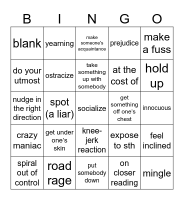 Relationships Bingo Card