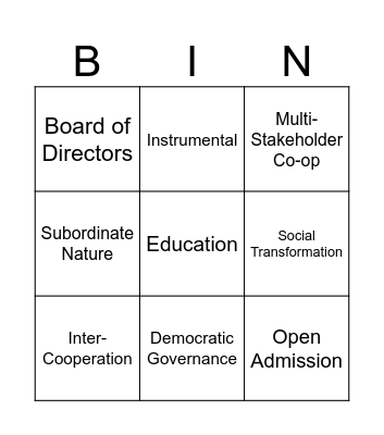 Cooperative Bingo Card