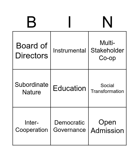 Cooperative Bingo Card