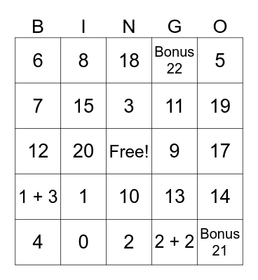 Number Bingo Card